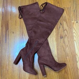 Fashion Nova Bundle of 2 Over the Knee Boots Suede Block Heel Brown Black Sz 5.5